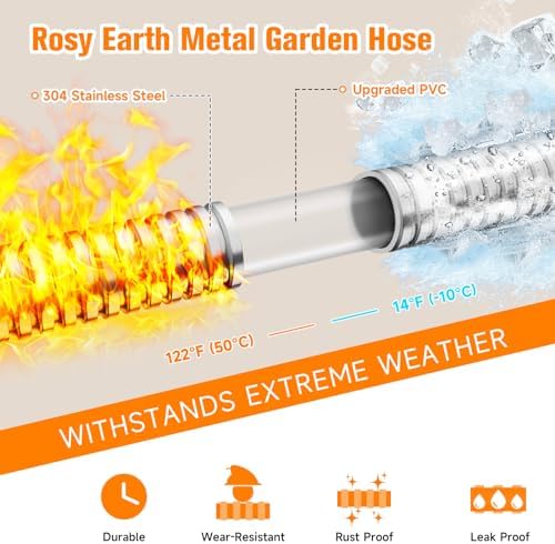 Rosy Earth Garden Hose 15 FT, 304 Stainless Steel Metal Water Hose - Image 3