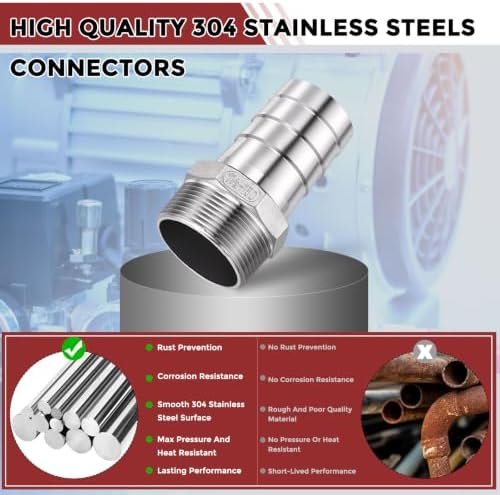 3pcs Stainless Steel Hose Barb Fittings 1-1/2"Barb to 1-1/2"NPT Male - Image 4