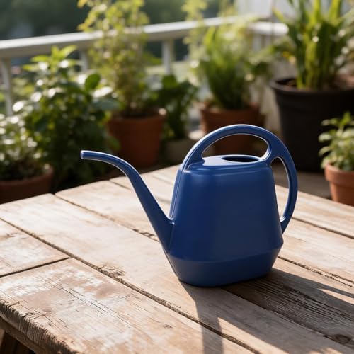2 Gallon Plastic Watering Can with Long Spout for Indoor Outdoor Plants, Ergonomic Handle Garden Water Pot for Home Flower Bed, Green Blue Grey(Deep Blue - 2L) - Image 4