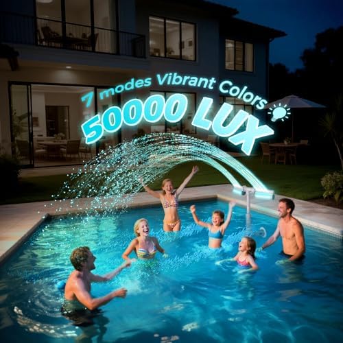Pool Fountain 7-Color 4 Modes LED Lights for Above/Inground Pools, Dual Sprayer Sprinkler Waterfall Cool 20℉, Pool Lights w/Remote, Adjustable Height 16-22", Pool Accessories,Outdoor Decor(Gray) - Image 2