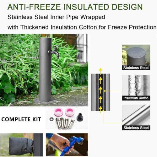 Antifreeze Garden Water Column,Stainless Steel Vertical Water Hydrant,with Hose Holder,Freestanding Floor Mounted Hydrant Waters Tap for Car Washing and Watering - Image 5