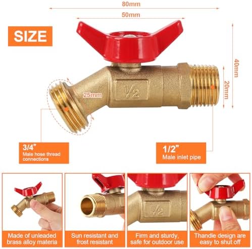 5 Pcs Brass Garden Male Hose Bib, 1/2" MIP x 3/4" MHT - Image 2