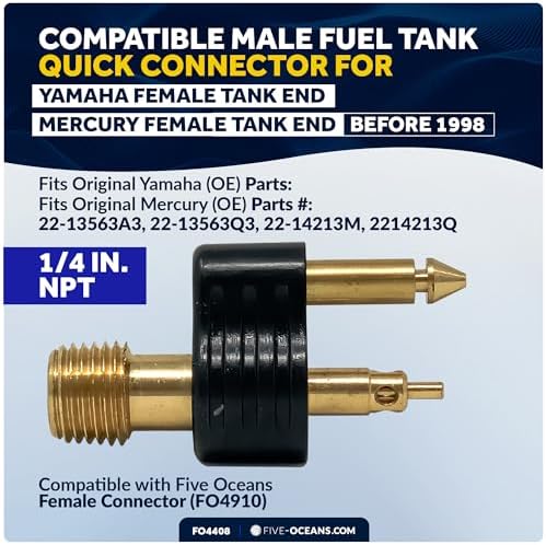 Five Oceans 1/4" NPT Male Fuel Tank Connector for All Yamaha Female Tank End Connector & Mercury Female Tank End Connector (Pre-1998), 2-Prong, Brass - FO4408 - Image 2