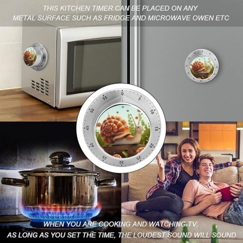 Mechanical Kitchen Timers for Cooking,Cute Snail Printed 60 Minute Magnetic Countdown Timer,Cute Cooking Timers with Alarm,Stainless Steel Time Timer Manual No Batteries Required - Image 4