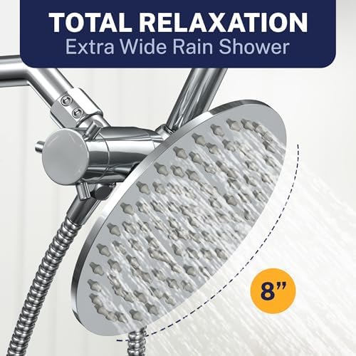 HammerHead Showers® Solid Metal Dual Shower Head Combo – CHROME – 8 Inch Rainfall High Flow Shower Head & Handheld Shower Head High Pressure with Hose 6ft - Hotel-Like Double Shower Heads - Image 5
