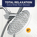 HammerHead Showers® Solid Metal Dual Shower Head Combo – CHROME – 8 Inch Rainfall High Flow Shower Head & Handheld Shower Head High Pressure with Hose 6ft - Hotel-Like Double Shower Heads - Image 5