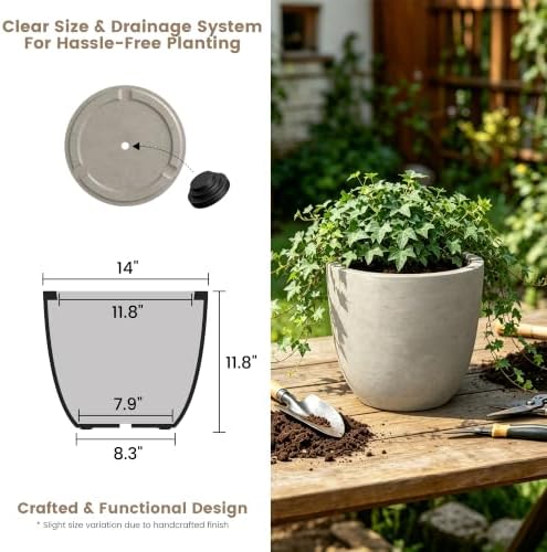 Kante Accent Round Bowl Weathered Concrete Planter 14" Dia, Outdoor - Image 6