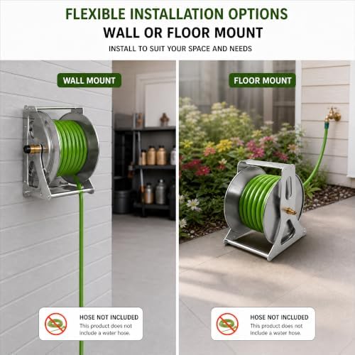 Stainless Steel Hose Reel Cart, 164ft Wall Mount, Crank - Image 3
