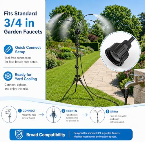 6FT Height Adjustable Standing Mister, Outdoor Misting System, 26FT Hose - Image 4