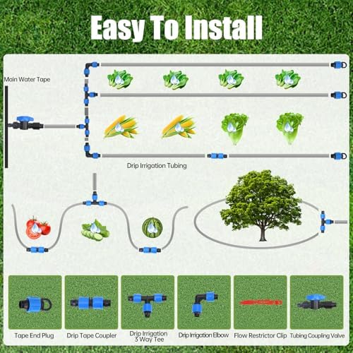 500FT 5/8" Drip Tape Irrigation Kit, 16 Mil Heavy Duty with 6" Emitter Spacing, Silver Reflective Drip Tape Helps Prevent Pecking & Biting Damage, Heat-Safe for Seedlings, Reinforced PE Material - Image 6