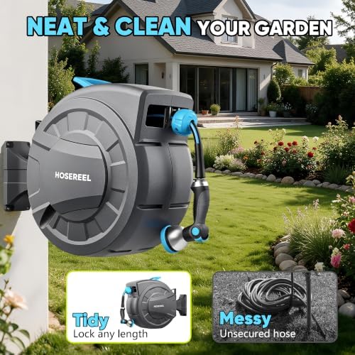Garden Retractable Hose Reel, 1/2 Inch x 110 ft Wall Mounted Hose Reel - Image 5