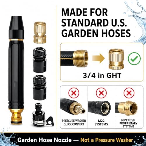 Portable High Pressure Hose Nozzle Fits 3/4" Garden Hose - Image 7
