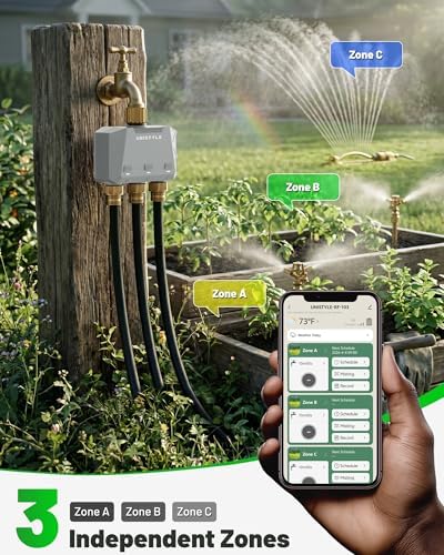 [All-New 2027] 1700FT WiFi Sprinkler Timer 3 Zone with Brass Inlet, Unistyle Smart Hose Timers Compatible Alexa & Google Voice, Water Timer for Garden Hose with Auto & Manual Modes for Garden Lawn - Image 2