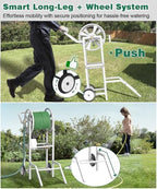 Artigarden Hose Reel Cart with 2 Wheels, Garden Water Hose Holder Heavy Duty Powder Coated Steel Outdoor Winder Storage Holds 125 ft 5/8" Hoses with Basket and 3.9ft Leader Hose for Backyard, White - Image 3