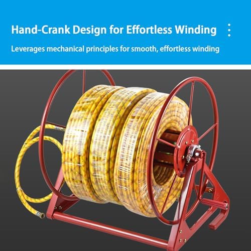 Large Capacity Hose Reel Storage Holder, Wall Mount Freestanding Garden Hose Organizer with Hand Crank, Hook design, Durable Metal Frame for Outdoor Watering Equipment(61x39x53cm) - Image 2