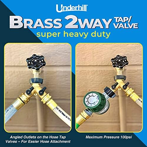 Underhill Outlet Splitter Adapter for Garden Water Hose, 3/4-Inch Hose Thread, Brass 4-Way Heavy-Duty with Shut Off Valve Control, A-HB4 - Image 2
