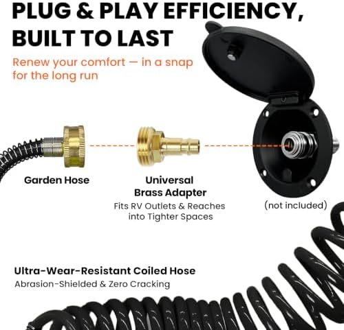 RV Exterior Sprayer Kit Without Port, 16.4FT Coiled Water Hose with 8-Pattern Sprayer & GHT 3/4" Quick Connect Adapter,Waterproof Bag Anti-Kink Coil Hose - Image 2