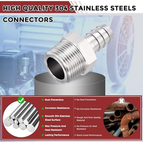 Pack of 5, SUS304 Hose Barb Fitting 1/2" Hose Barb to 1" NPT Male - Image 4