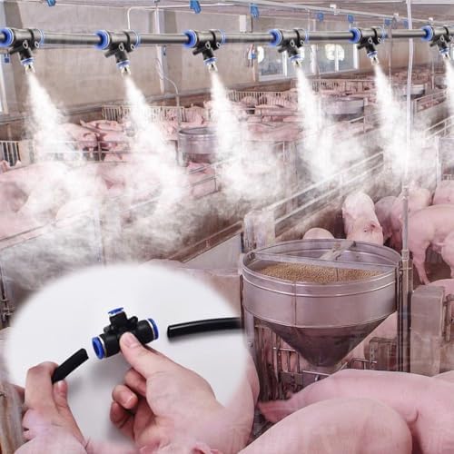 Cooling Mist System for Livestock with High Pressure Hose & Brass Spray Nozzles, Irrigation Kit for Animal Cooling and Ventilation, 10m Length by Unknown