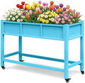 DWVO 47x18x31in Raised Garden Bed HDPE, Weather-Resistant Poly Wood Planter Box Stand, Planter Box with Legs & Lockable Wheels, Elevated Garden Bed for Backyard Patio Balcony - Aruba Blue by DWVO