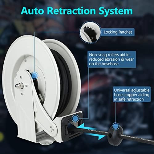 Grease Hose Reel 1/4" x 50', Retractable Dual-Arm Steel Reel - Image 4