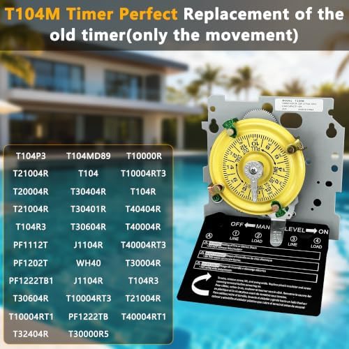 T104M Mechanical Timer Switch,208-277 VAC 5HP 40A DPST Pool Pump Timers Replacement,24-Hour12 ON/Off Cycles for Water Heater,Pool Pump,Lighting,Fans,Heavy-Duty Mechanical Time Switches(Mechanism Only) - Image 6
