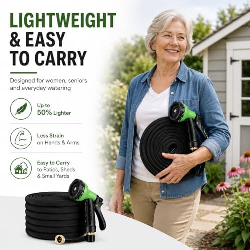 100FT Non-Expandable Flat Garden Hose with 10 Function Nozzle,No-Kink,Deep Black - Image 2