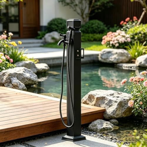 Outdoor Stainless Steel Water Column Spigot, Freestanding Garden Hose Holder with Brass Faucet, Matte Black Decorative Fountain Water Post for Irrigation Washing(D,Height: 60cm/23.6in) by Lonmrrton