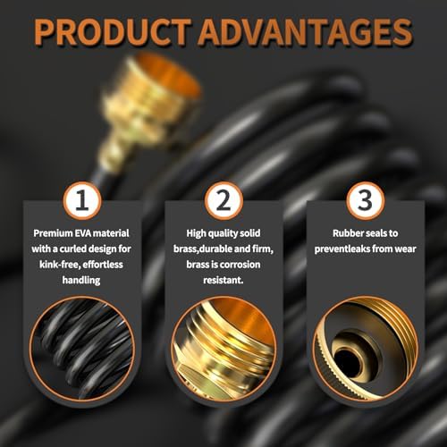 GASHER 100FT x 3/8" Coil Garden Hose, Expandable Garden Hose with 3/4" Brass Connector, Watering Hose Includes 8 Patterns Spray Nozzle for Outdoors Lawn Watering Car Washing - Image 3