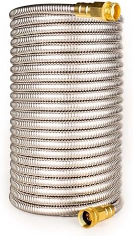 Stainless Steel Garden Hose: 50FT 3/4" Male to Female Brass Fittings - Heavy Duty Metal Water Hose for Yard Lawn Garden Patio by FangFarm