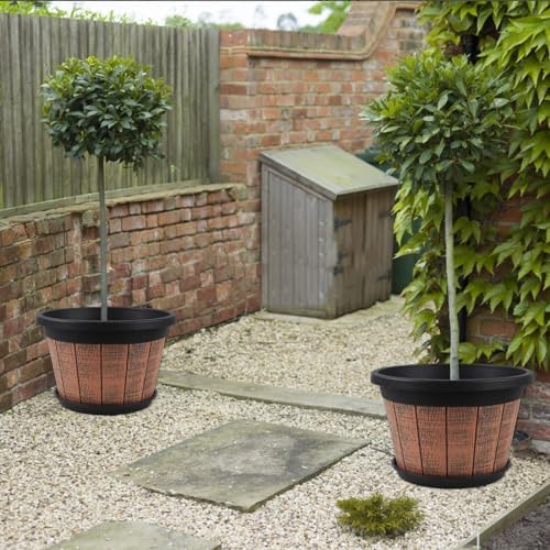 4 Pack 16 inch Plant Pots,Whiskey Barrel Planters with Drainage Holes - Image 6