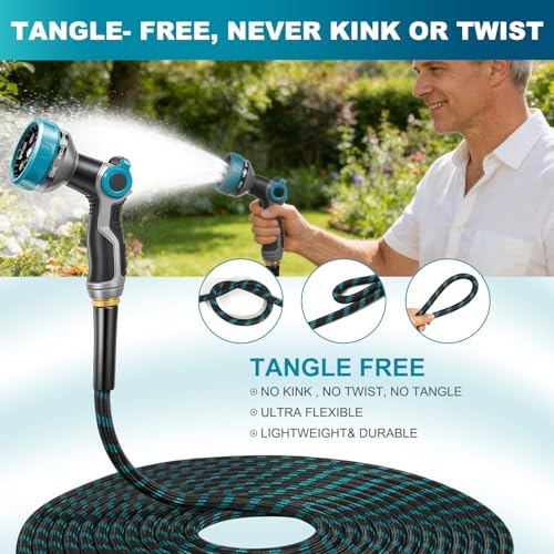 Garden Hose 30FT Non-Expandable Ultra Lightweight Water Hose & Super Flexible Hose with 10-Pattern Hose Nozzle High-Strength Special Cloth Cover with 3/4" Brass fitting for Lawn, Yard, Car Washing - Image 5