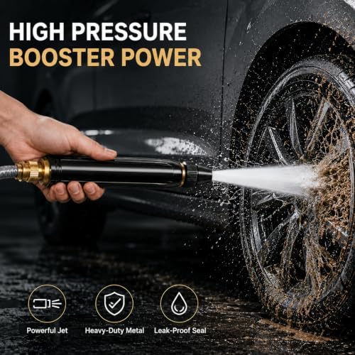 High Pressure Hose Nozzle, Power Washer Nozzle with Multiple Spray Patterns & Booster, Heavy Duty Metal Pressure Washer Hose Attachment for Car Wash, Patio, Garden Watering & Pet Cleaning(2 Pack+5m) - Image 2
