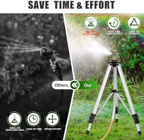 Heavy Duty Metal Tripod Sprinkler - Waters Up to 90 Ft, 50 Inch Tall, 360 Degree Rotation - Image 6