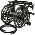 Metal Wall Mount Garden Hose Reel for Outside, Holds 125 ft x 5/8'' Hose Storage, Decorative Heavy Duty Water Hose Holder Aluminum Frame, No-Leak Aluminum Water System, Easy Assmbly, Dark Bronze by AQUAZILLA