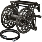 Metal Wall Mount Garden Hose Reel for Outside, Holds 125 ft x 5/8'' Hose Storage, Decorative Heavy Duty Water Hose Holder Aluminum Frame, No-Leak Aluminum Water System, Easy Assmbly, Dark Bronze by AQUAZILLA