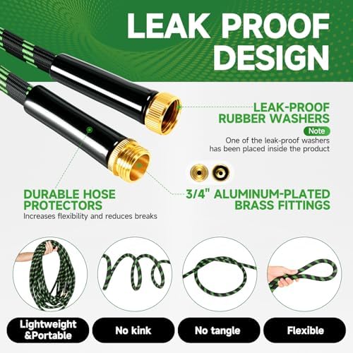Garden Hose 75ft Flexible Non-Expandable Water Hose Ultra Lightweight Kink-Free Leak-Proof Durable & Abrasion-Resistant with 3/4" Brass Fittings for Patio Yard RV and Outdoor Use - Image 3