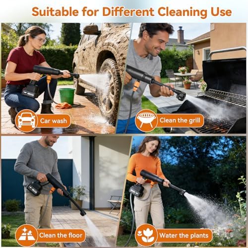 Portable Washer Cleaning Accessories, Cordless Portable Washer, Handheld Washer 6-in-1 Nozzle,33FT Hose,Cleaner for Car,Garden,Floor,Patio,Black - Image 5