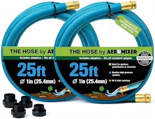 Aeromixer THE HOSE 1 Inch Garden Hose 25 Ft - 2 Pack with Adapter Set by AEROMIXER