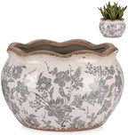 Geetery Ceramic Planter Pot 9.6 Inch Round Plant Pot, Floral, Grey, Medium by Geetery