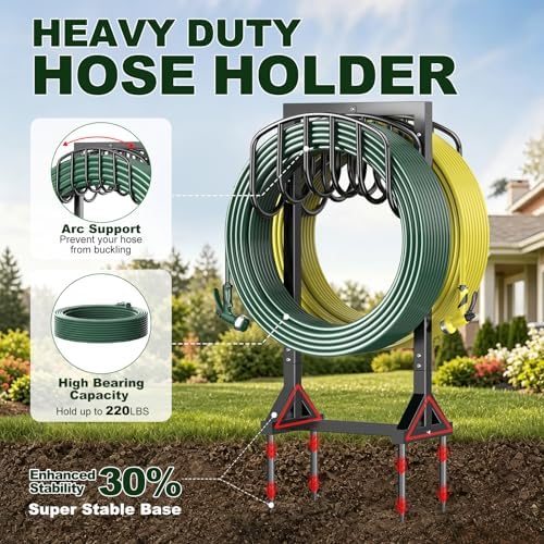 HeroicLion Garden Hose Holder Holds 2 x 151FT Hoses, Heavy-Duty Metal Freestanding Hose Stand Hanger with Stable Base, Rustproof Double Water Hose Holders for Outside Yard Lawn Farm, Black - Image 3