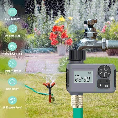 Sprinkler Timer, Programmable Hose Timer Automatic Irrigation Controller System Faucet Timer with Rain Delay/Manual Watering, Digital Irrigation Timer System for Lawns, 1 Outlet Black - Image 3