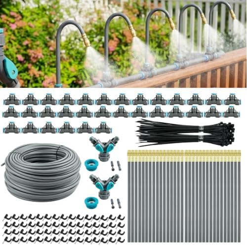 Drip Irrigation System, 200FT 1/4“ Universal Tubing, 360° Adjustable Copper Nozzle, Quick Connect Leak-Proof Watering System, DIY Garden Irrigation Kit for Outdoor Plants Greenhouse Roof Cooling by Unknown