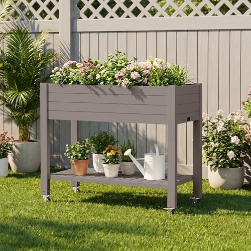 Fancyango Raised Garden Bed with Wheels 33.7" H -Medium Gray - Image 7