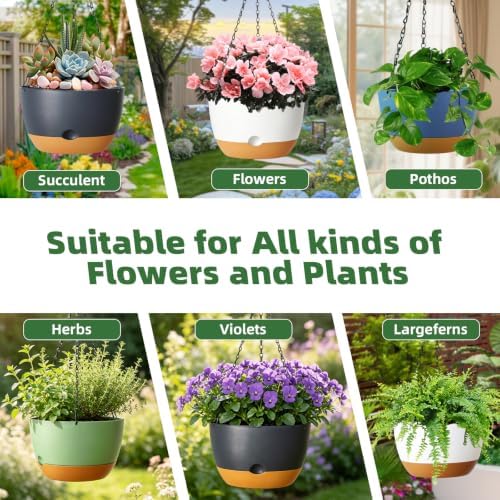 Hanging Planters, 3 Pack, Self-Watering, 10 Inch, Green - Image 5
