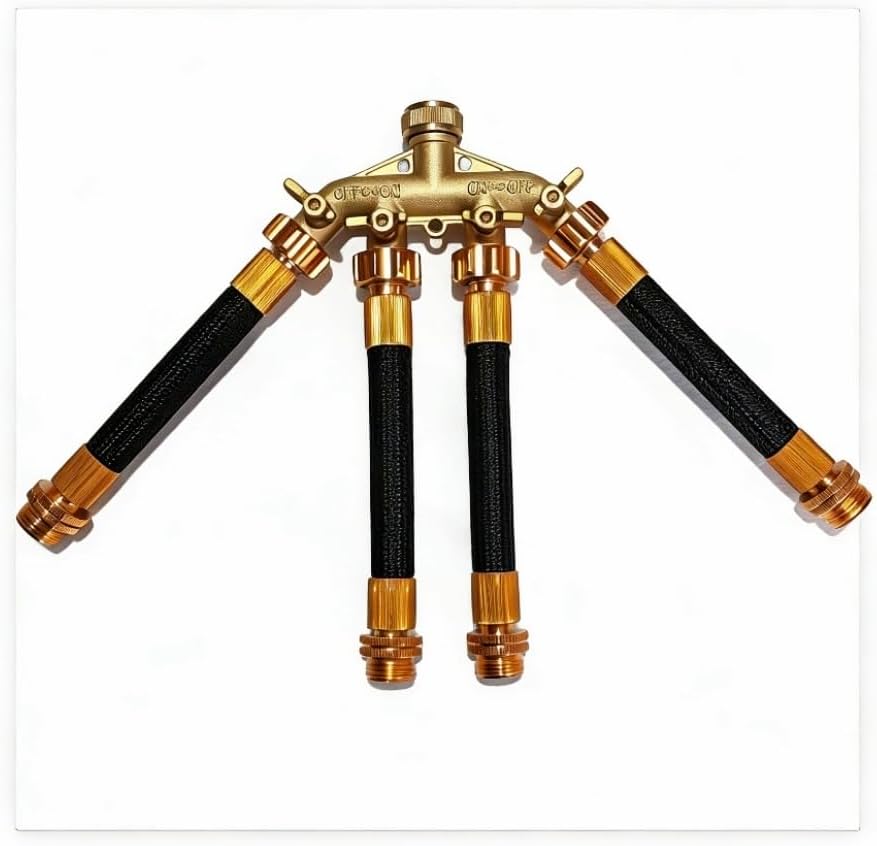 4 Way Brass Hose Splitter 3/4 inch Garden Hose Connector Outdoor Faucet Splitter With Shut off Valves Hose Extensions Lawn Irrigation Watering Adapter Yard Cleaning Garden Hose Adapter by boersite