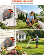 100FT Retractable Garden Hose Reel 1/2 Inch, Wall Mounted Heavy Duty Water Hose with Auto-Lock & 9-Pattern Nozzle, 180° Swivel, Slow Return System — UV Resistant Outdoor Storage - Image 4