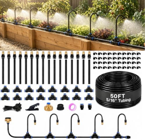 50FT 5/16" Garden Watering Kit with 16 Brass Nozzles by Unknown