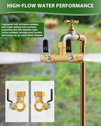 Hose Splitter 2 Way, Heavy Duty Brass Garden Hose Splitter, Water Hose Bib Spigot Splitter with 0.59" Full Flow Ball Valve Outlet & Shut-Off Valve 3/4'' Connector Outdoor Water Faucet Adapter - Image 5