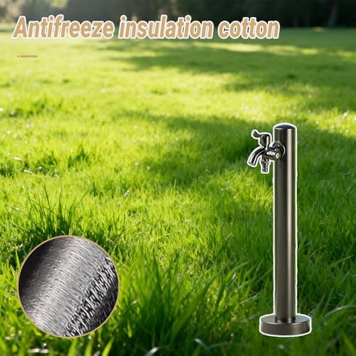 Stainless Steel Garden Hose Holder - Vertical Square Design with Double Faucet, Antifreeze, Freestanding for Patio & Backyard (White B, Low-Cut) - Image 4